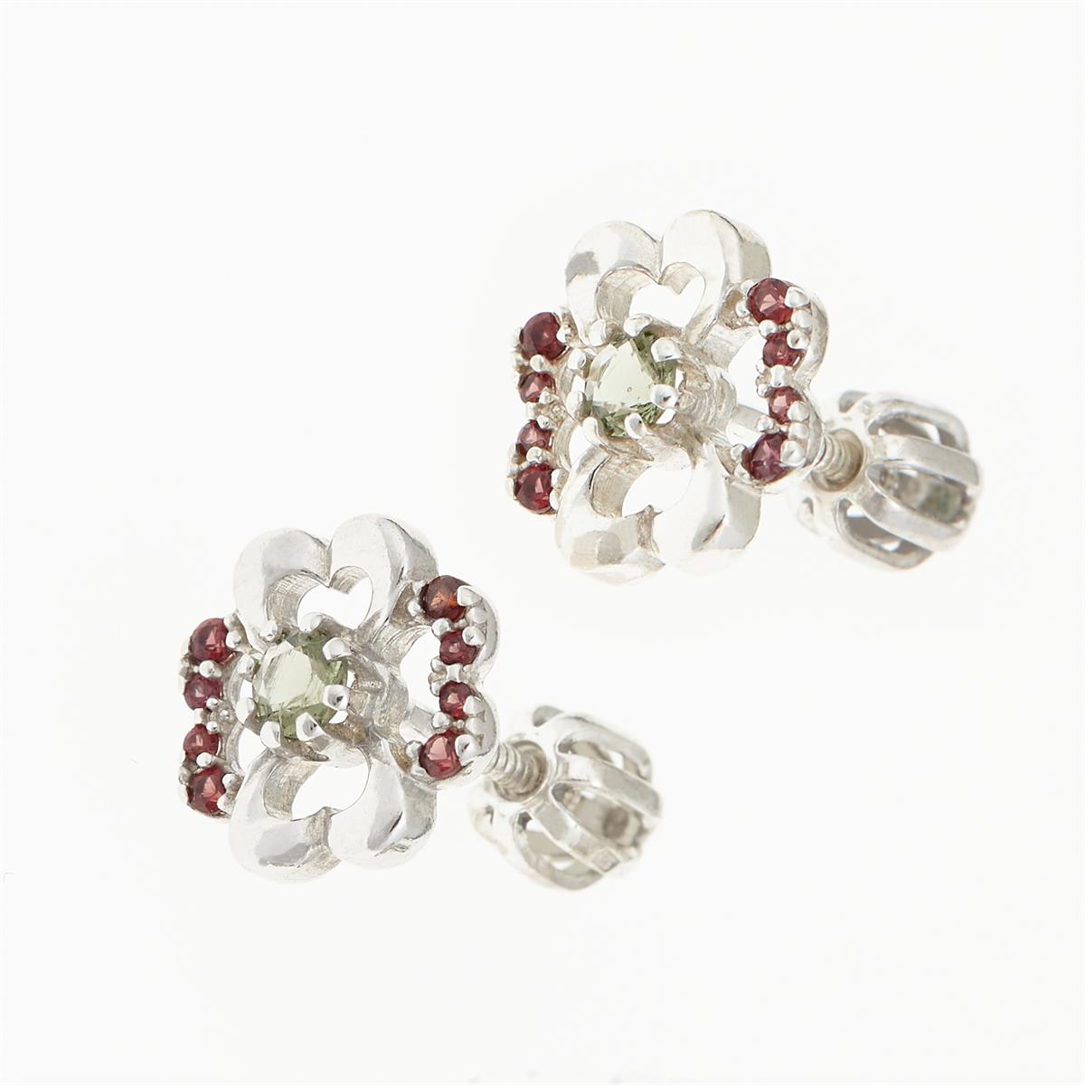 Silver earrings with natural moldavites and garnets 2119