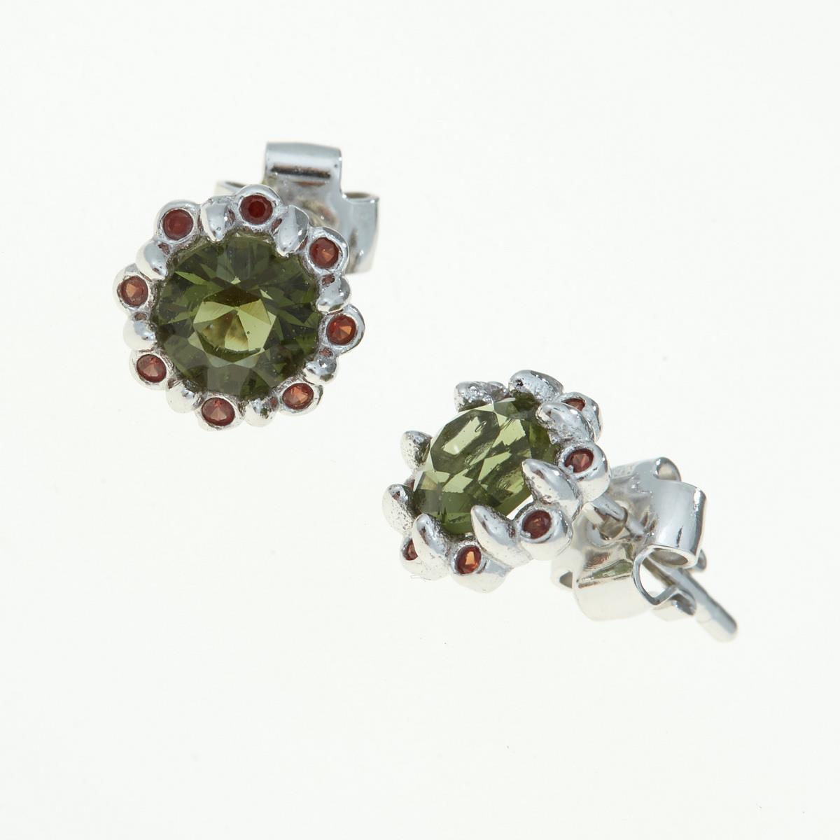 Silver earrings with moldavites and garnets 2125-2