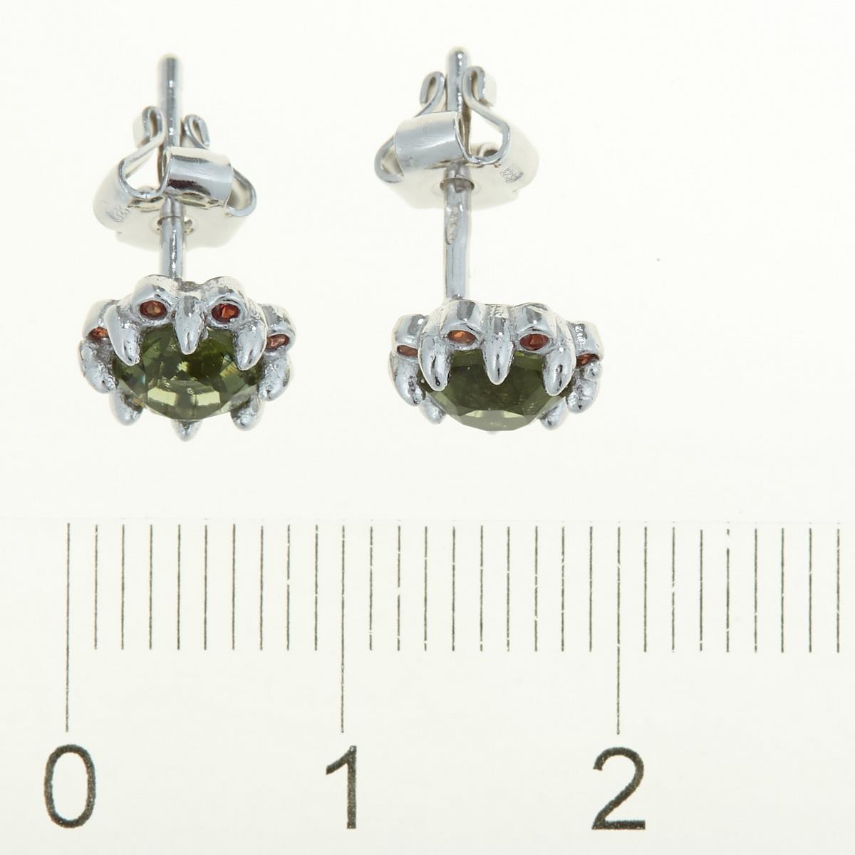 Silver earrings with moldavites and garnets 2125-2