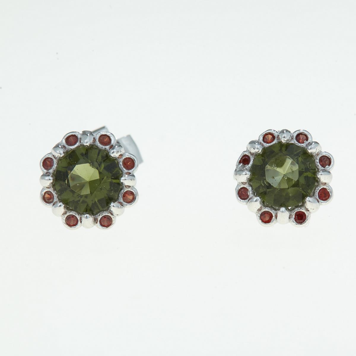 Silver earrings with moldavites and garnets 2125-2