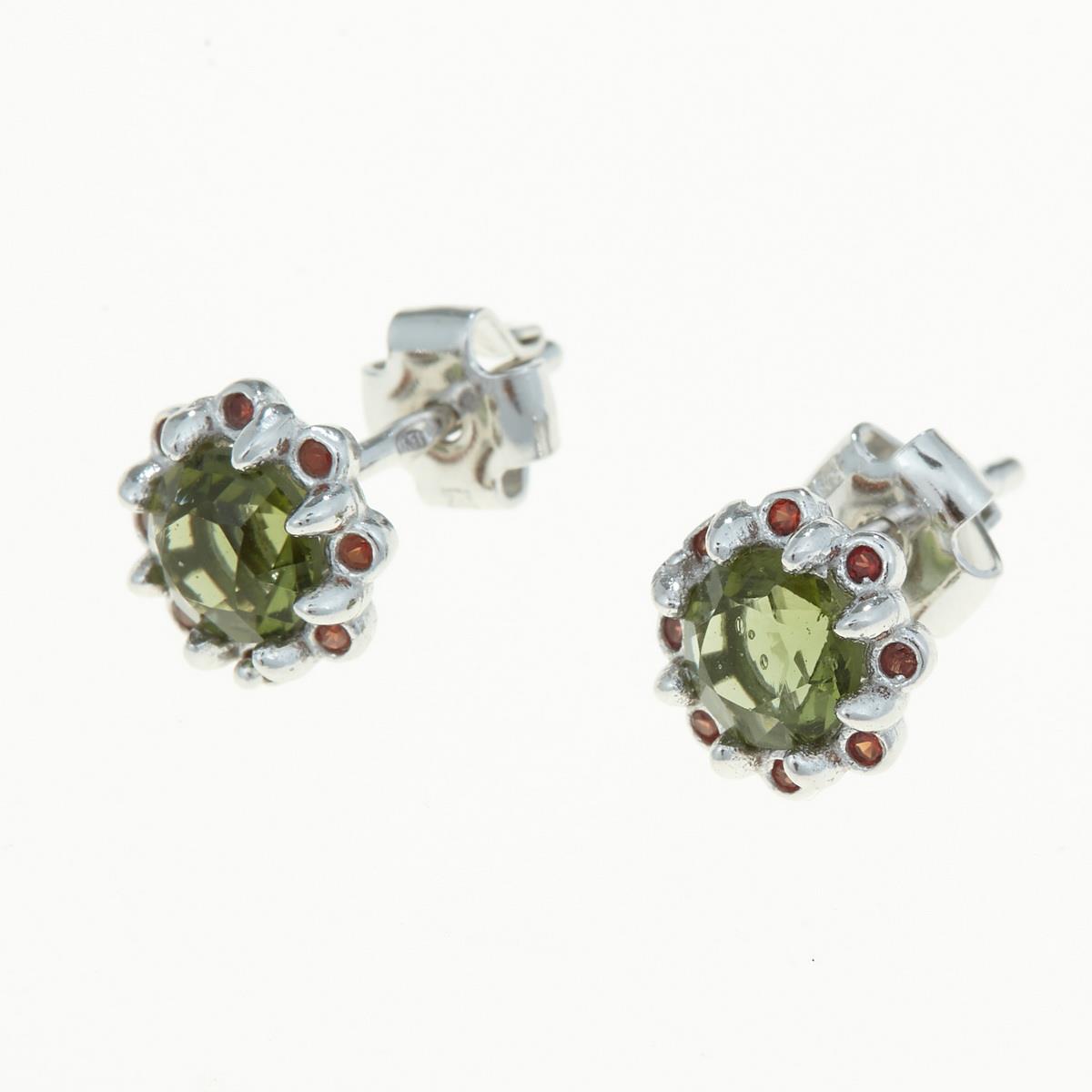 Silver earrings with moldavites and garnets 2125-2