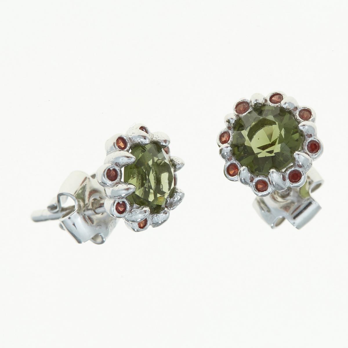 Silver earrings with moldavites and garnets 2125-2