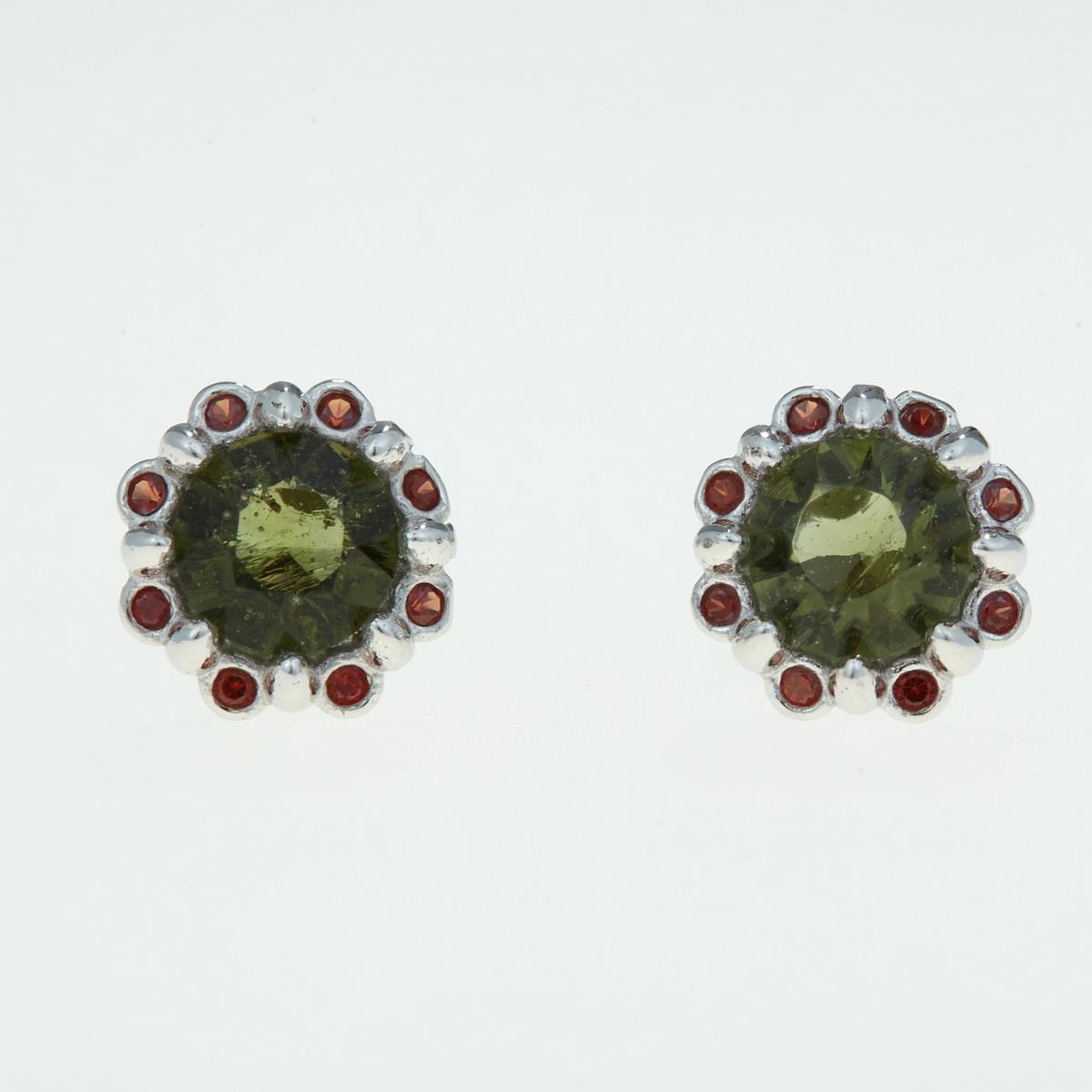 Silver earrings with moldavites and garnets 2125-3