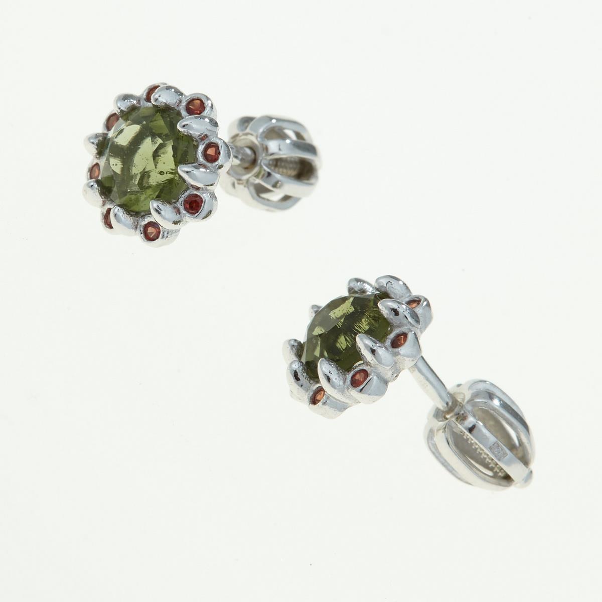Silver earrings with moldavites and garnets 2125-3