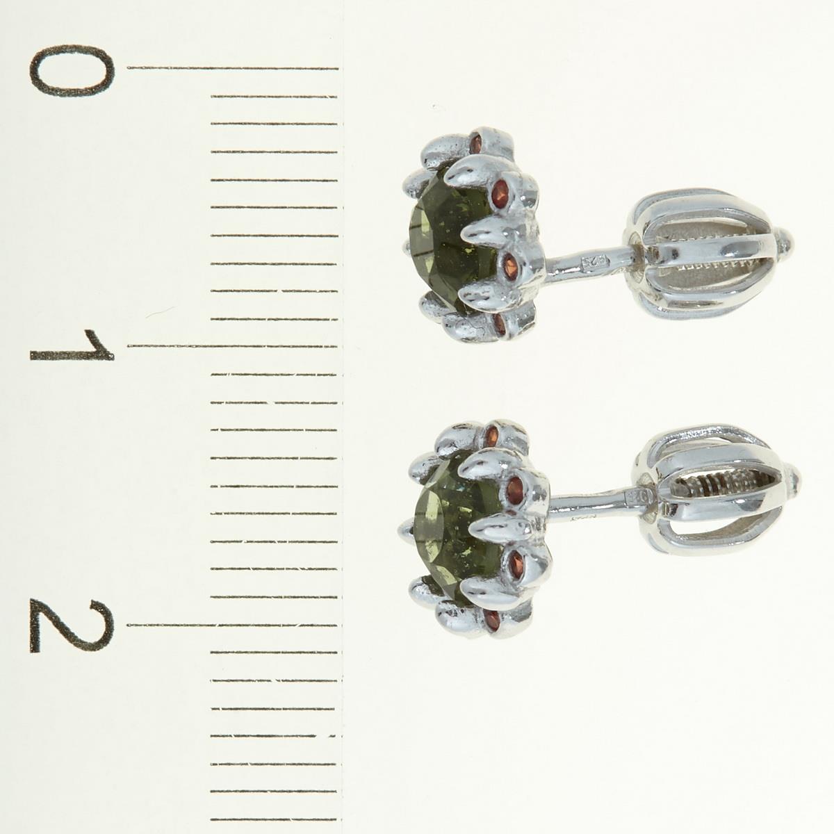 Silver earrings with moldavites and garnets 2125-3