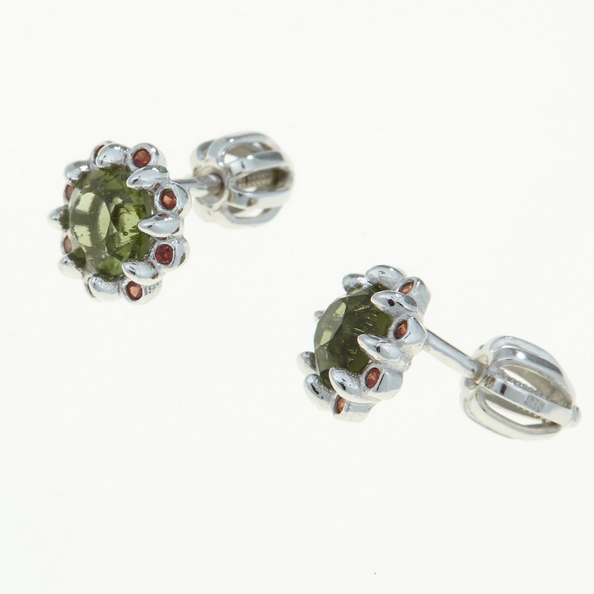 Silver earrings with moldavites and garnets 2125-3