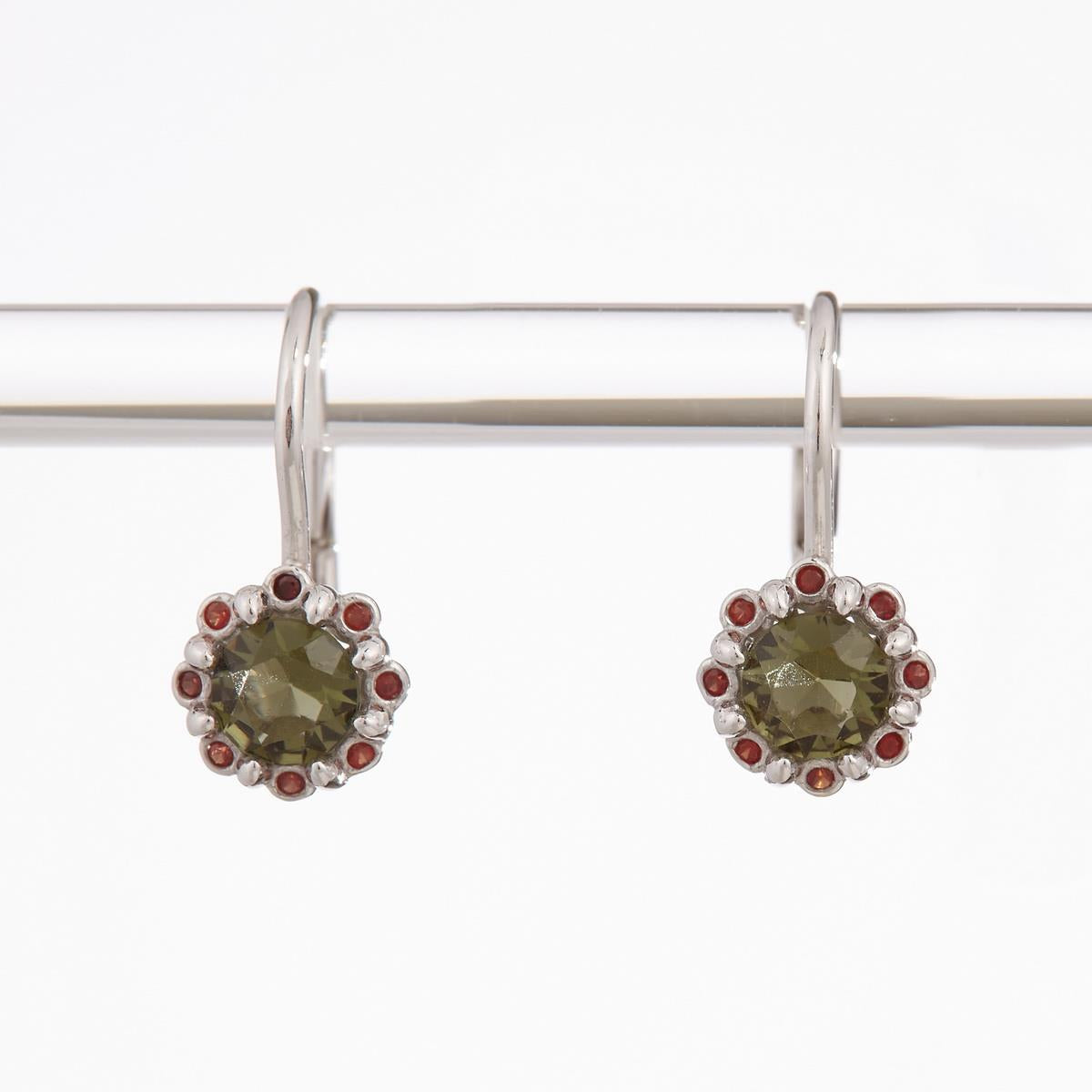 Silver earrings with moldavites and garnets 2125-4