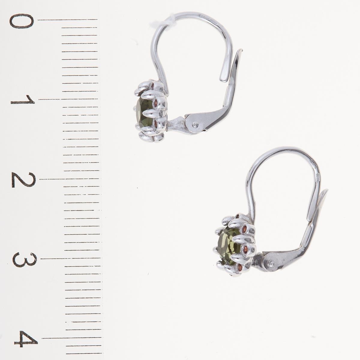 Silver earrings with moldavites and garnets 2125-4