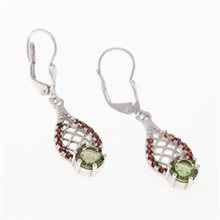 Orecchini in argento con moldavite e granati 2166-4