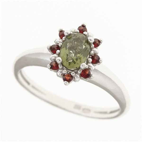 Anello in argento con moldavite e granati 3001