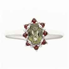 Anello in argento con moldavite e granati 3001