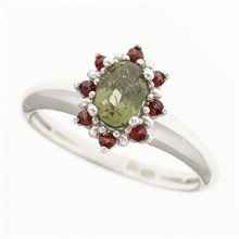 Anello in argento con moldavite e granati 3001