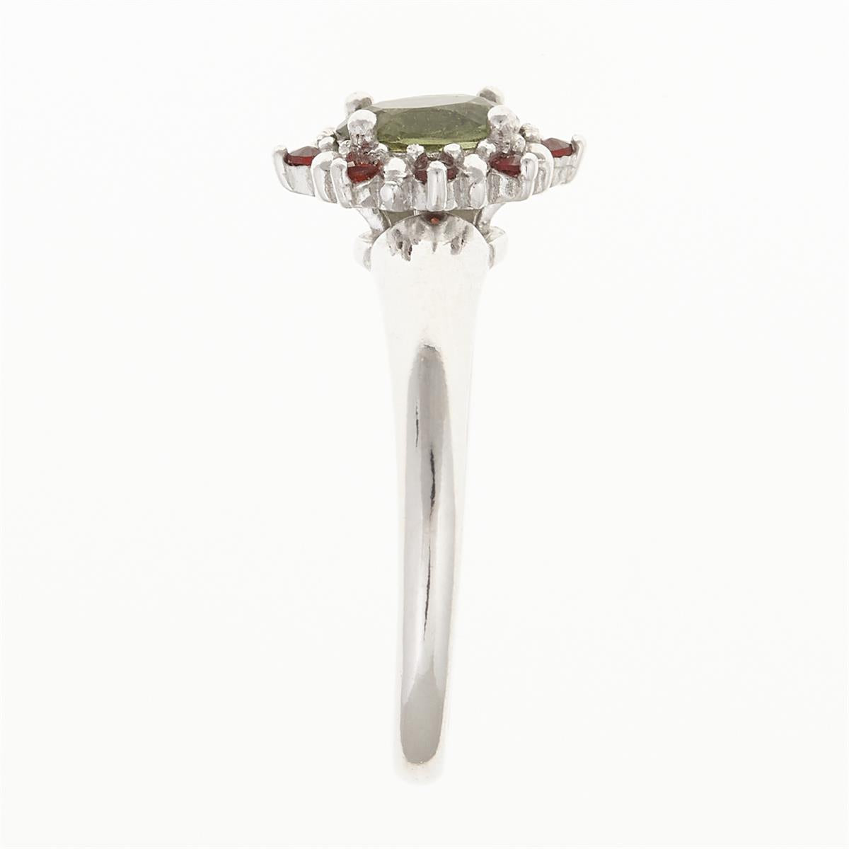 Silver ring with moldavite and garnets 3001