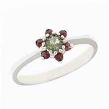 Anello in argento con moldavite e granati 3007