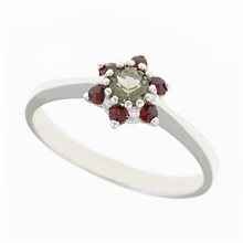 Anello in argento con moldavite e granati 3007