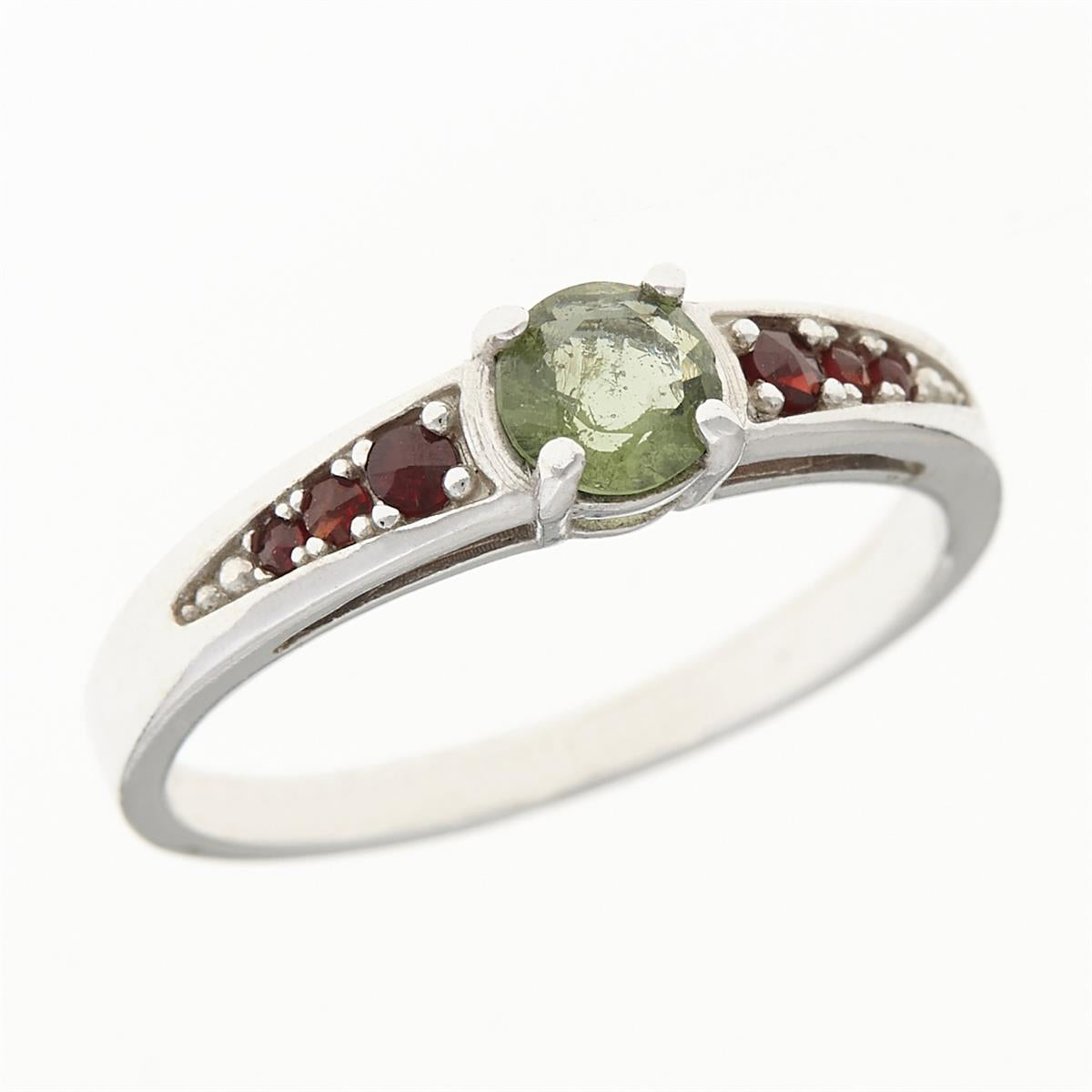 Silver ring mit moldavite and garnets 3038