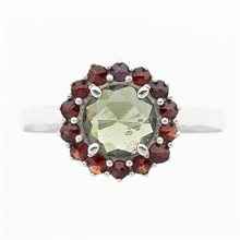 Anello in argento con moldavite e granati 3073G