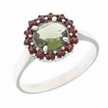 Anello in argento con moldavite e granati 3073G