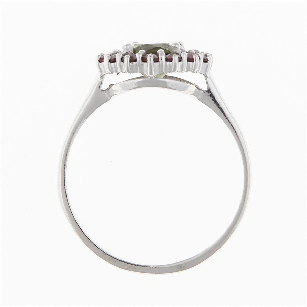 Silver ring with moldavite and garnets 3073G