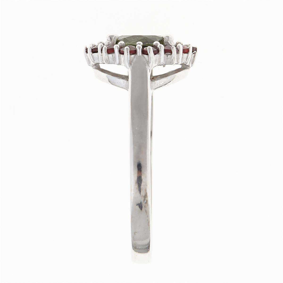 Silver ring with moldavite and garnets 3073G