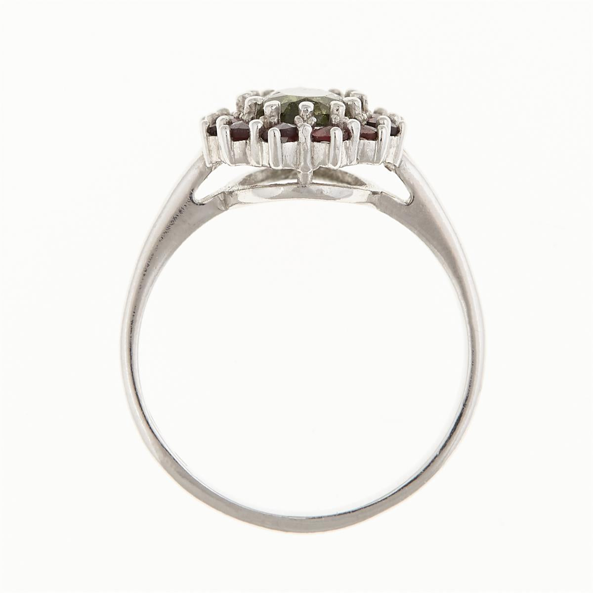 Silver ring with moldavite and garnets 3075