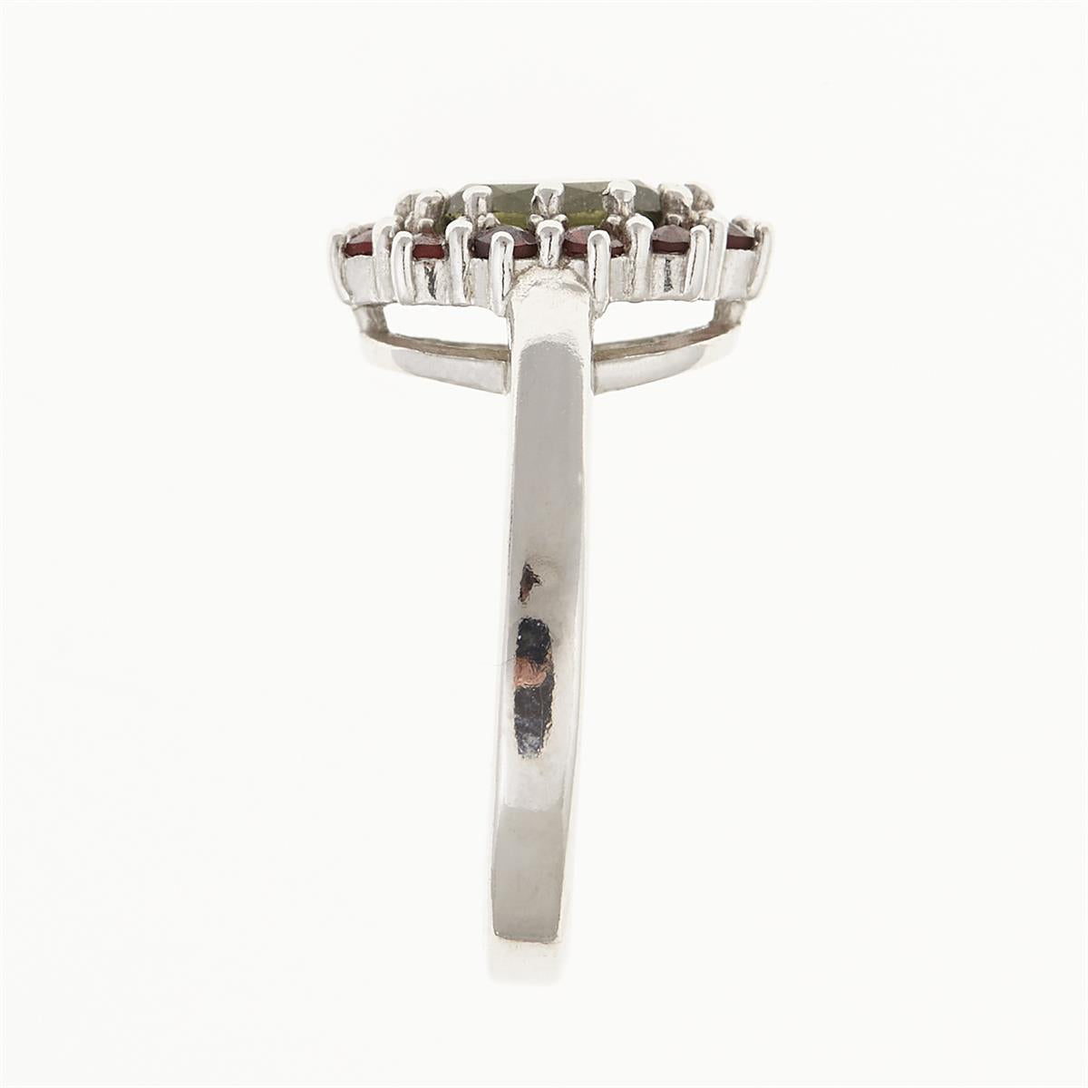 Silver ring with moldavite and garnets 3075