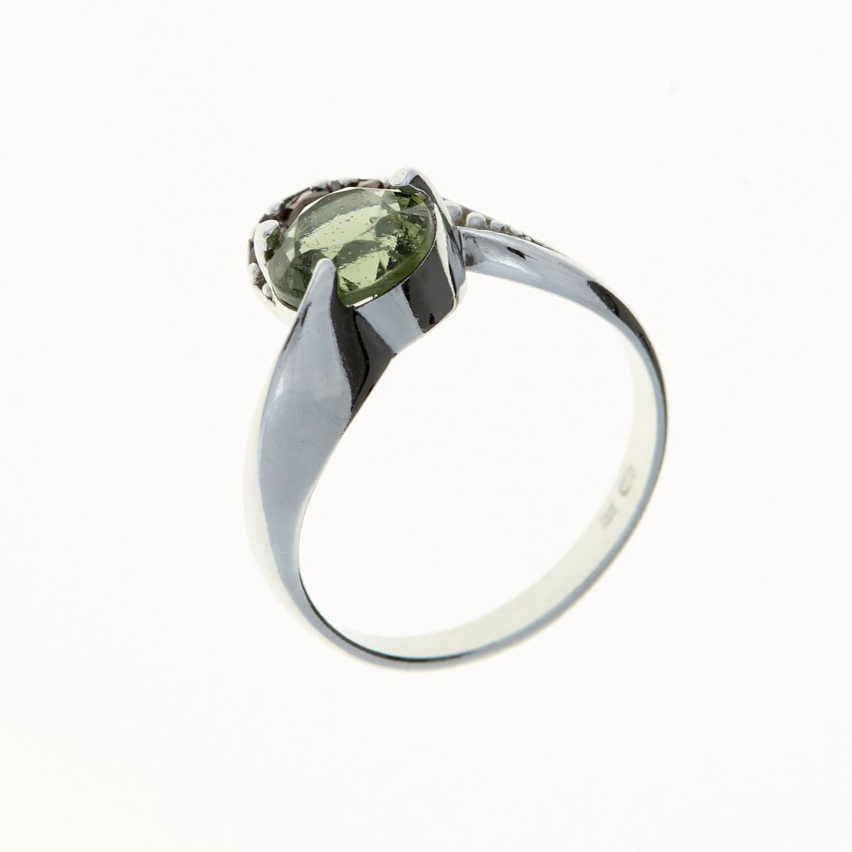 Silver ring with moldavite and garnets 3112