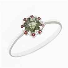 Anello in argento con moldavite e granati 3125