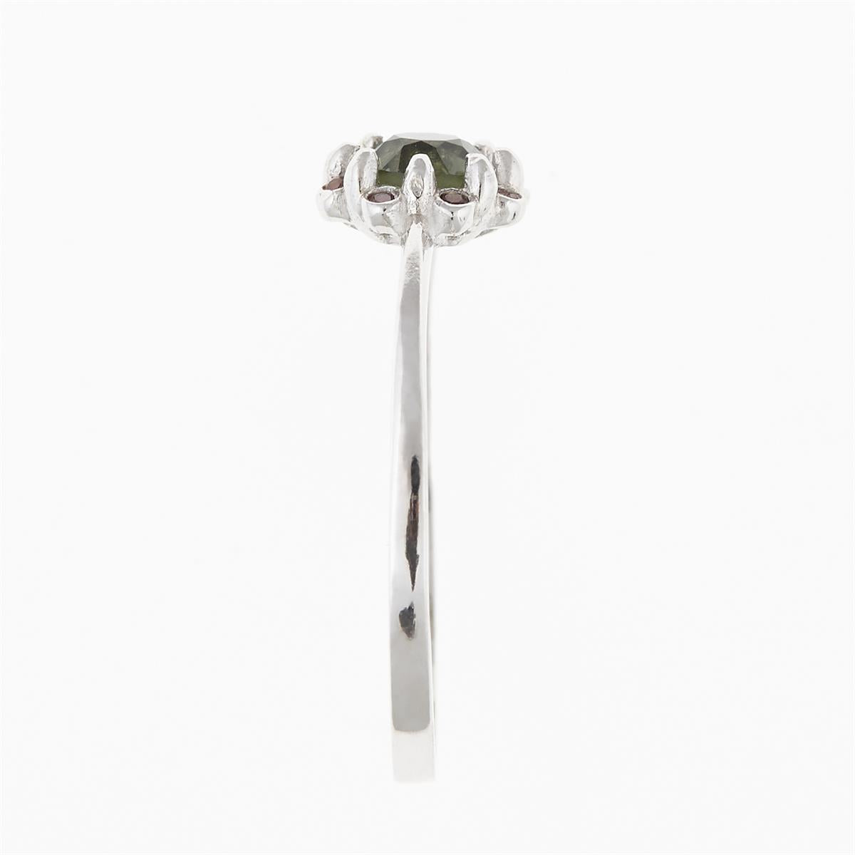 Silver ring with moldavite and garnets 3125