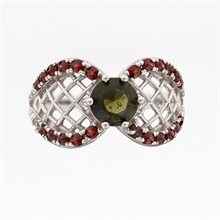 Anello Argento con moldavite e granati 3166