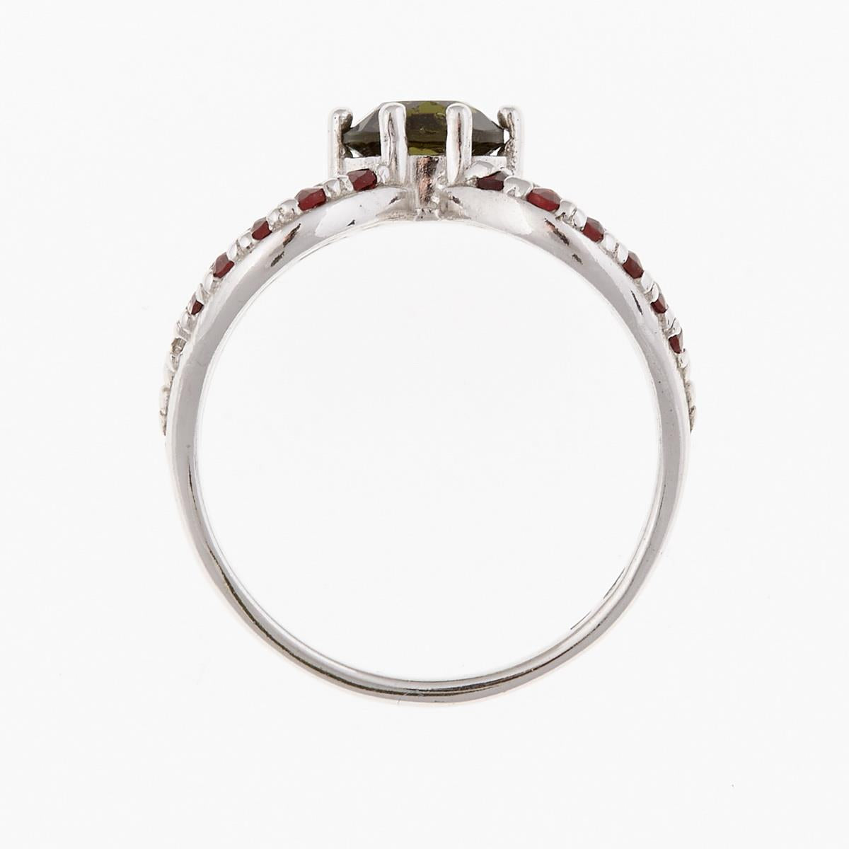 Silver ring mit moldavite and garnets 3166