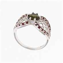 Anello Argento con moldavite e granati 3166