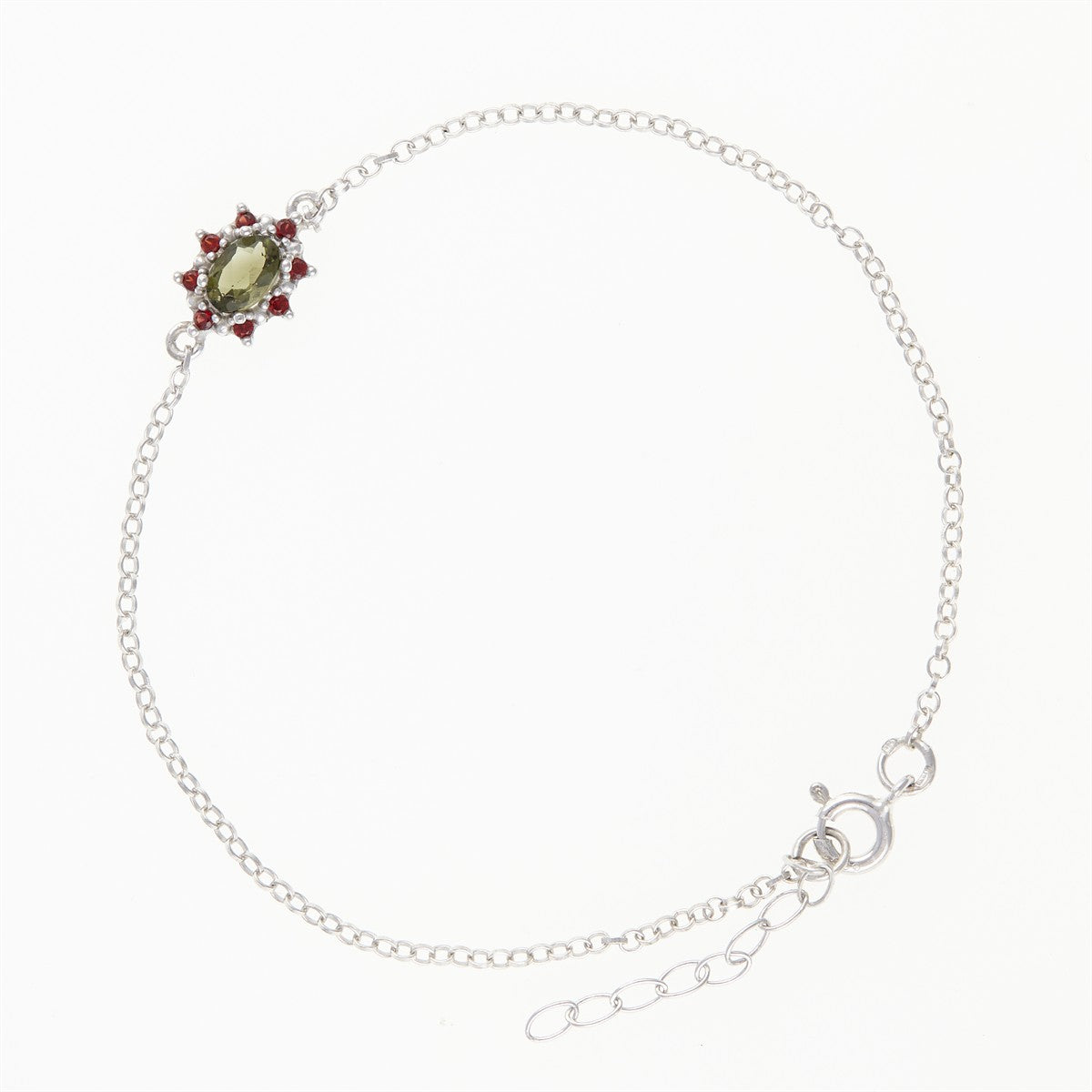 Silver bracelet with moldavites and garnets 4001-1