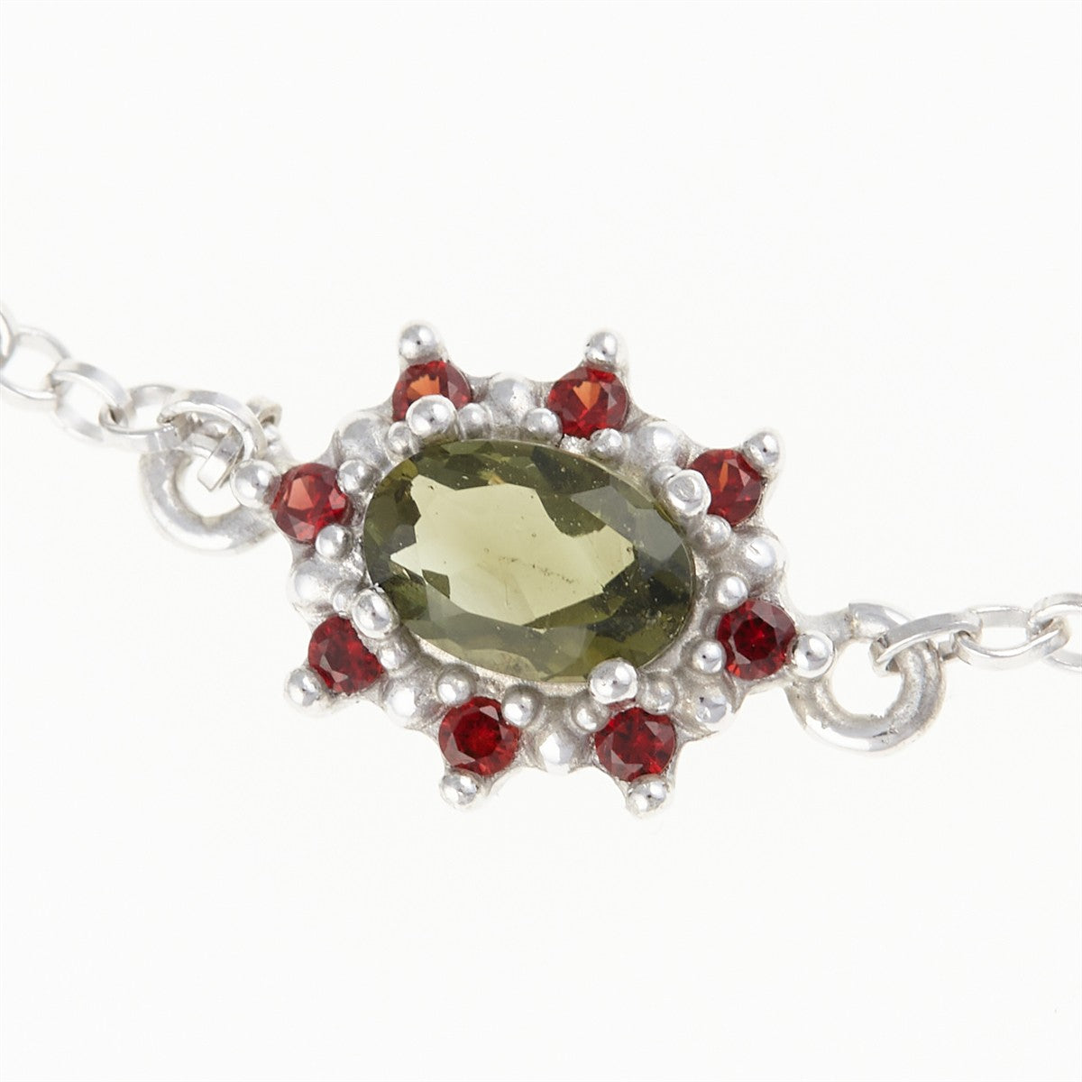 Silver bracelet with moldavites and garnets 4001-1