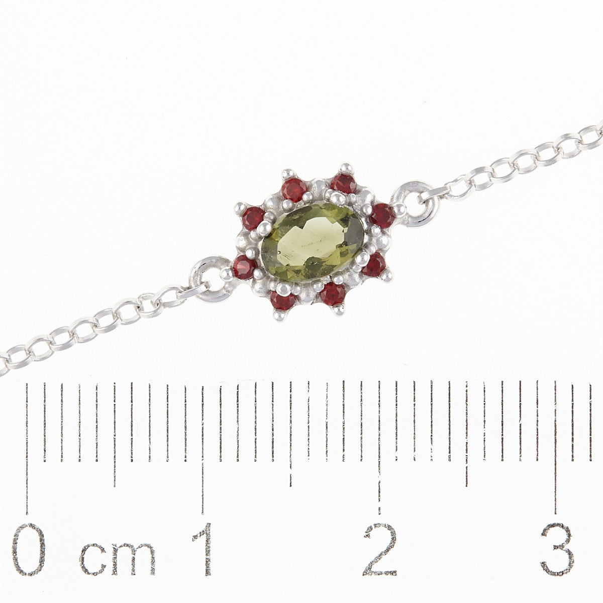 Silver bracelet with moldavites and garnets 4001-1
