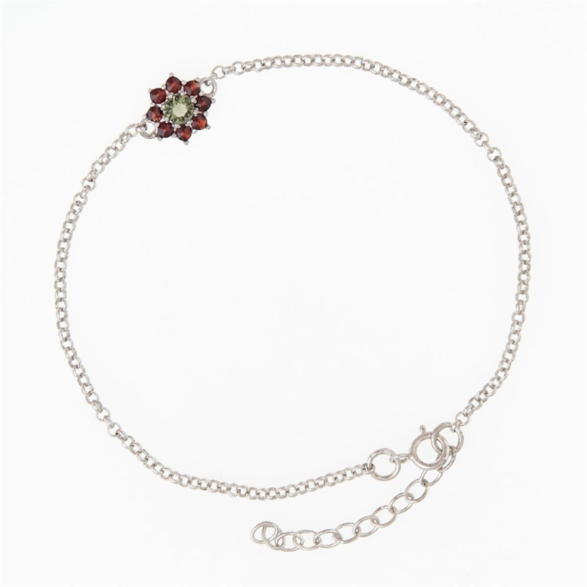Silver bracelet with moldavite and garnets 4071-1A