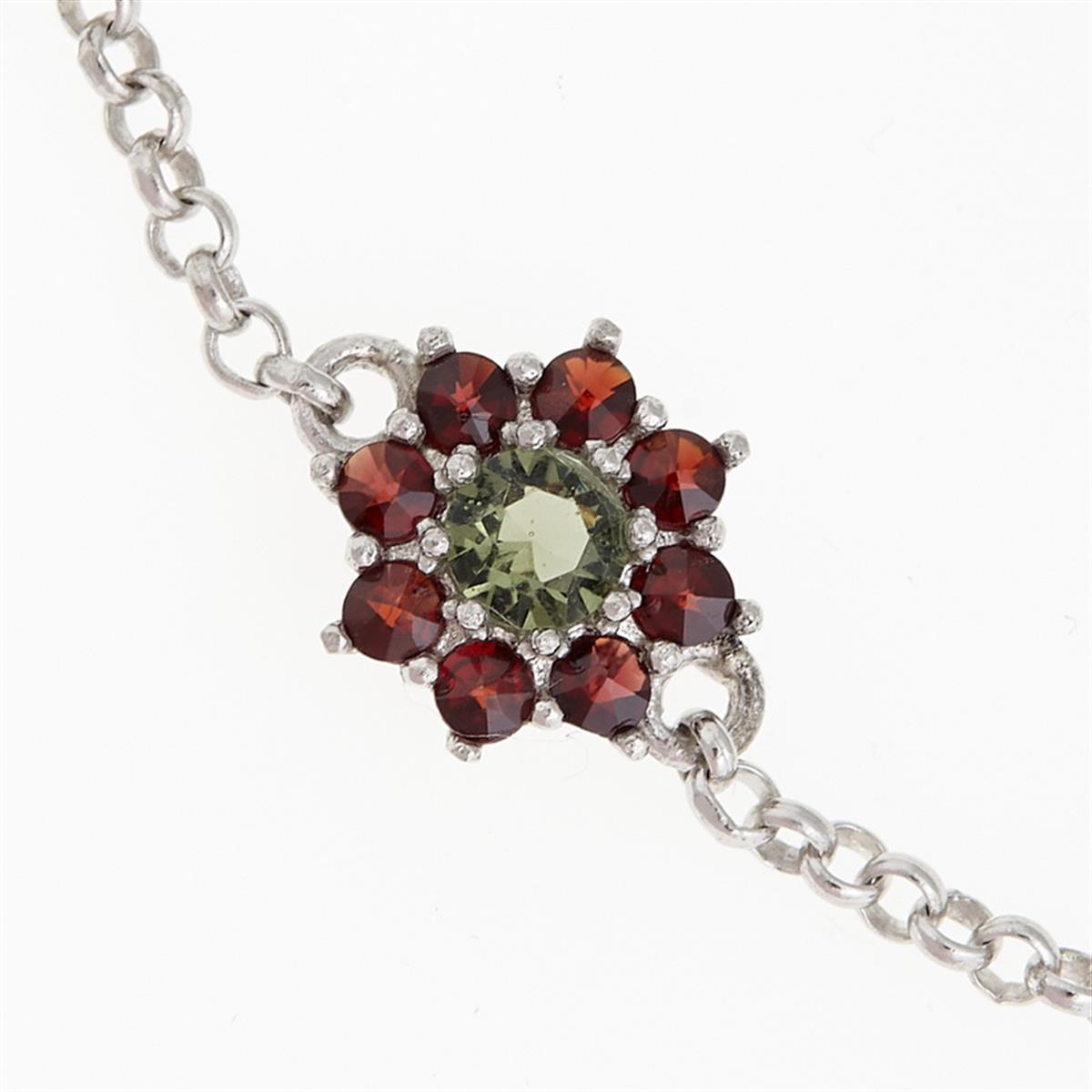 Silver bracelet with moldavite and garnets 4071-1A