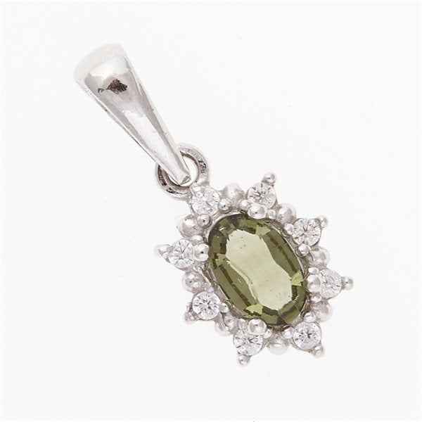 Silver pendant with moldavite and cubic zirconia 1001