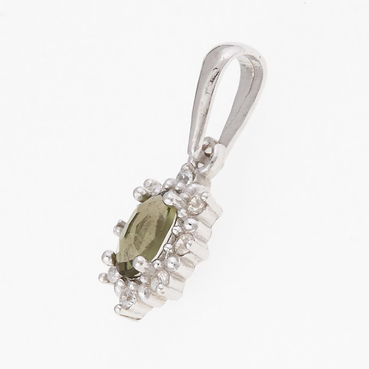 Silver pendant with moldavite and cubic zirconia 1001