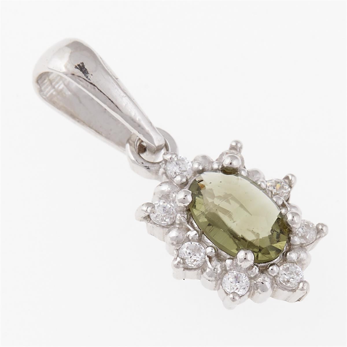 Silver pendant with moldavite and cubic zirconia 1001