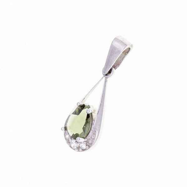 Silver pendant with moldavite and cubic zirconia 1010