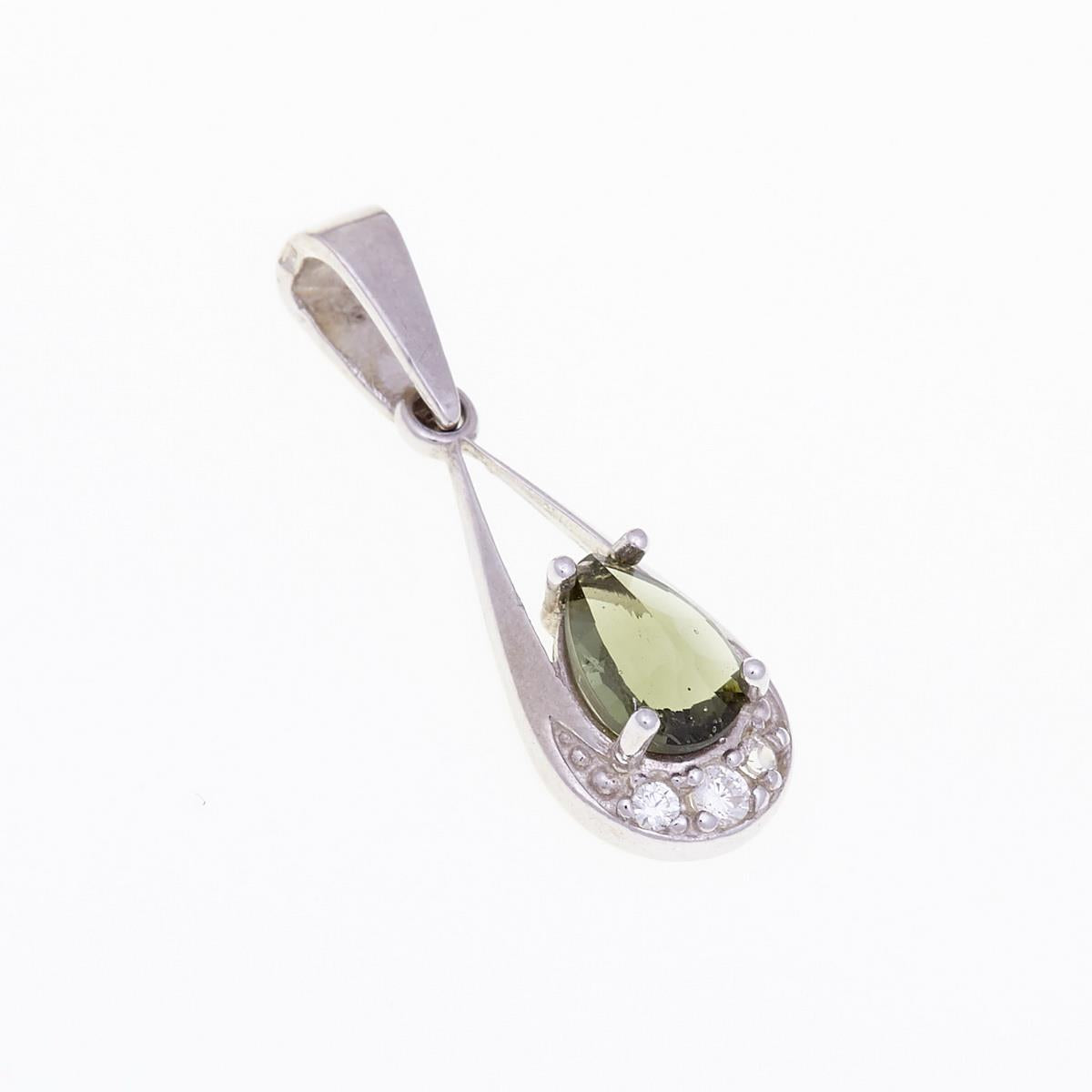 Silver pendant with moldavite and cubic zirconia 1010