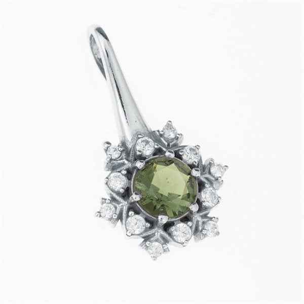 Silver pendant with moldavite and cubic zirconia 1014