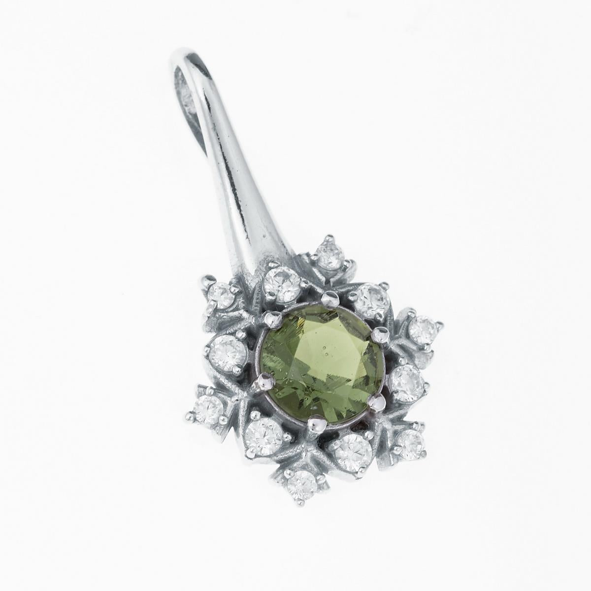Silver pendant with moldavite and cubic zirconia 1014