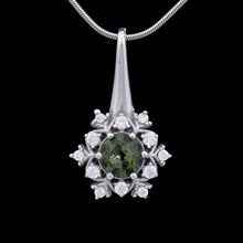 Silver pendant with moldavite and cubic zirconia 1014