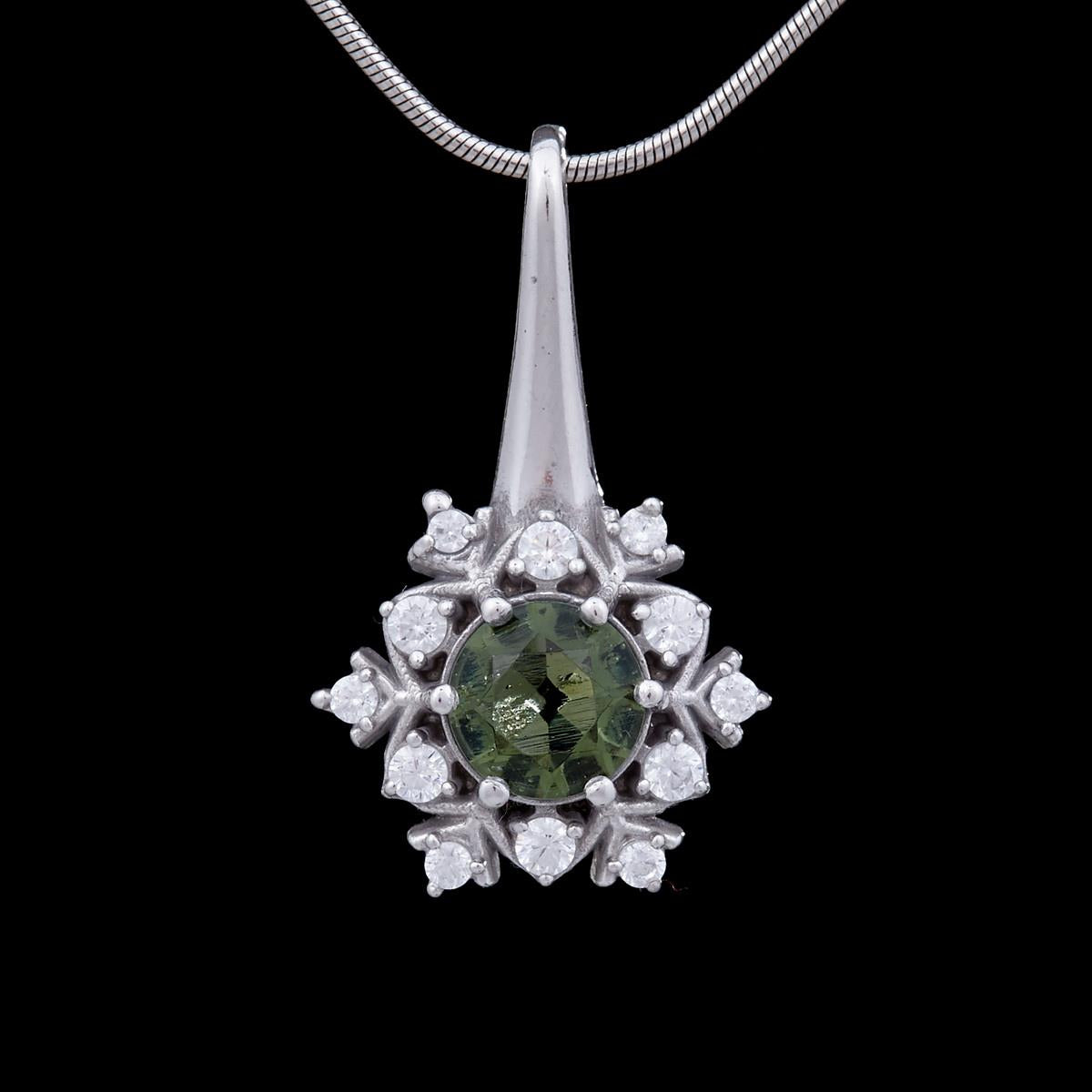 Silver pendant with moldavite and cubic zirconia 1014