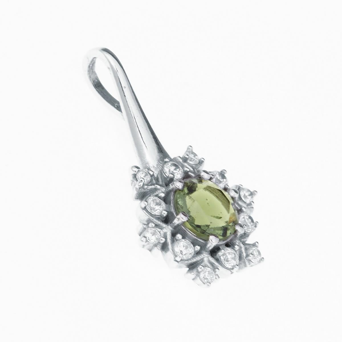 Silver pendant with moldavite and cubic zirconia 1014