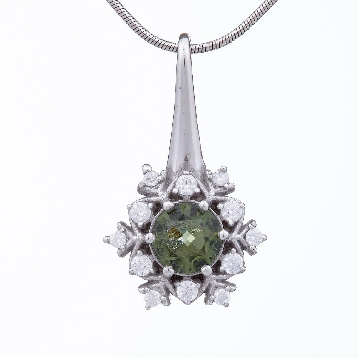 Silver pendant with moldavite and cubic zirconia 1014