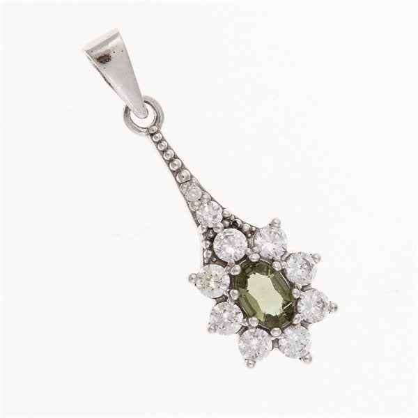Silver pendant with moldavite and cubic zirconia 1017
