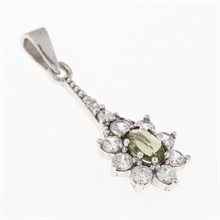 Silver pendant with moldavite and cubic zirconia 1017